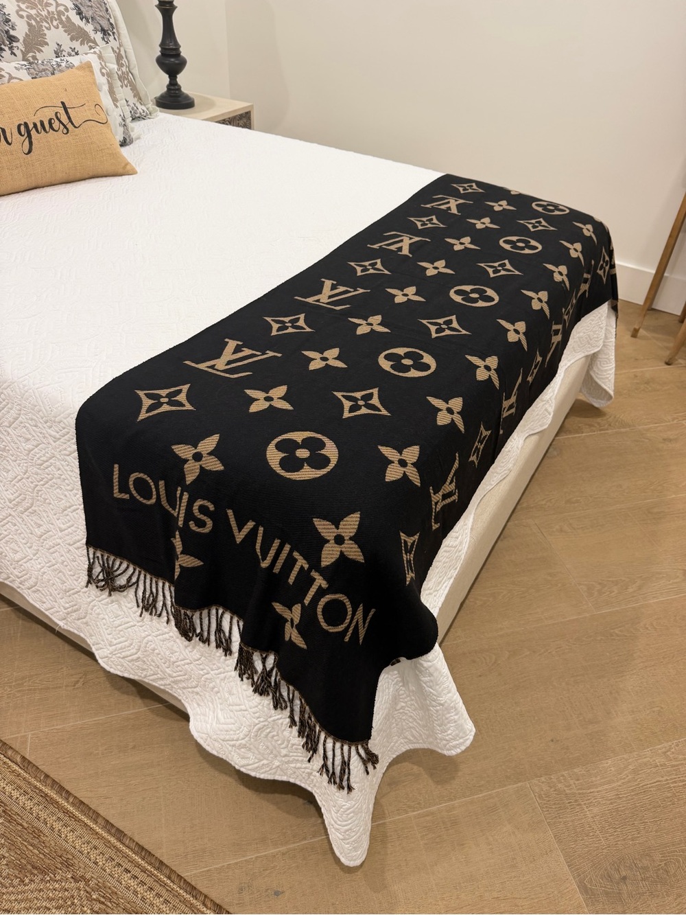 Black and Tan Reversible Cashmere and Silk LV Wrap 75X25”